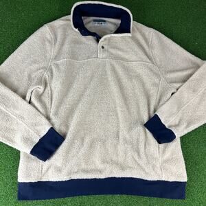 Vintage Jachs Cabin Mens Cream Navy Cozy Sherpa Fleece Pullover Sweater Sz XXL